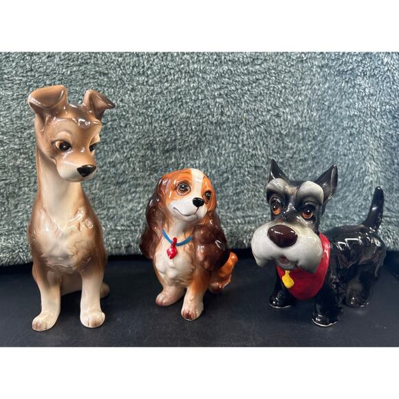 Walt Disney Productions Japan Lot Ceramic Lady Tramp Jock Figurines Vintage - Picture 1 of 9